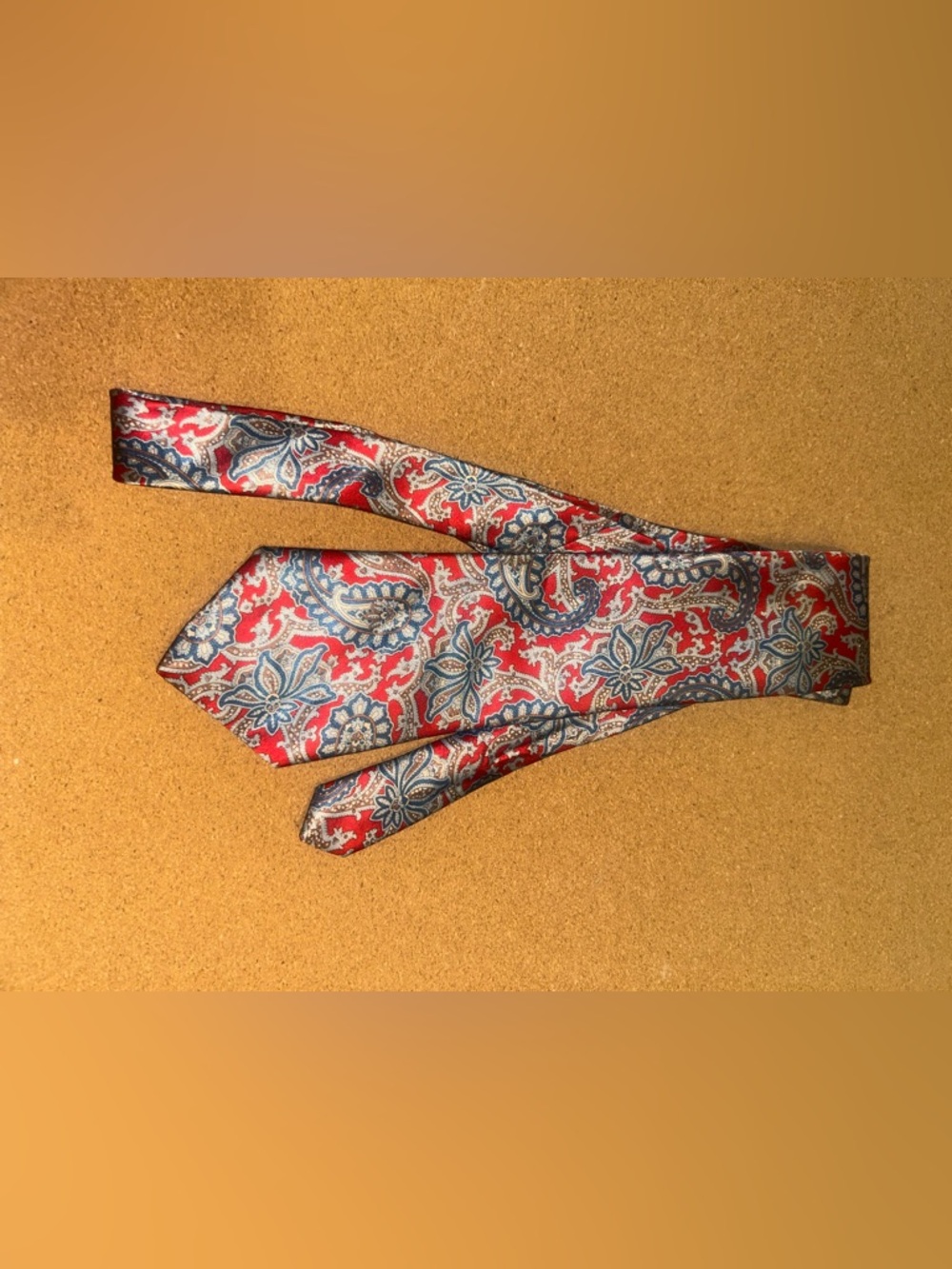 Red Paisley Silk Tie with Blue and Cream Accents